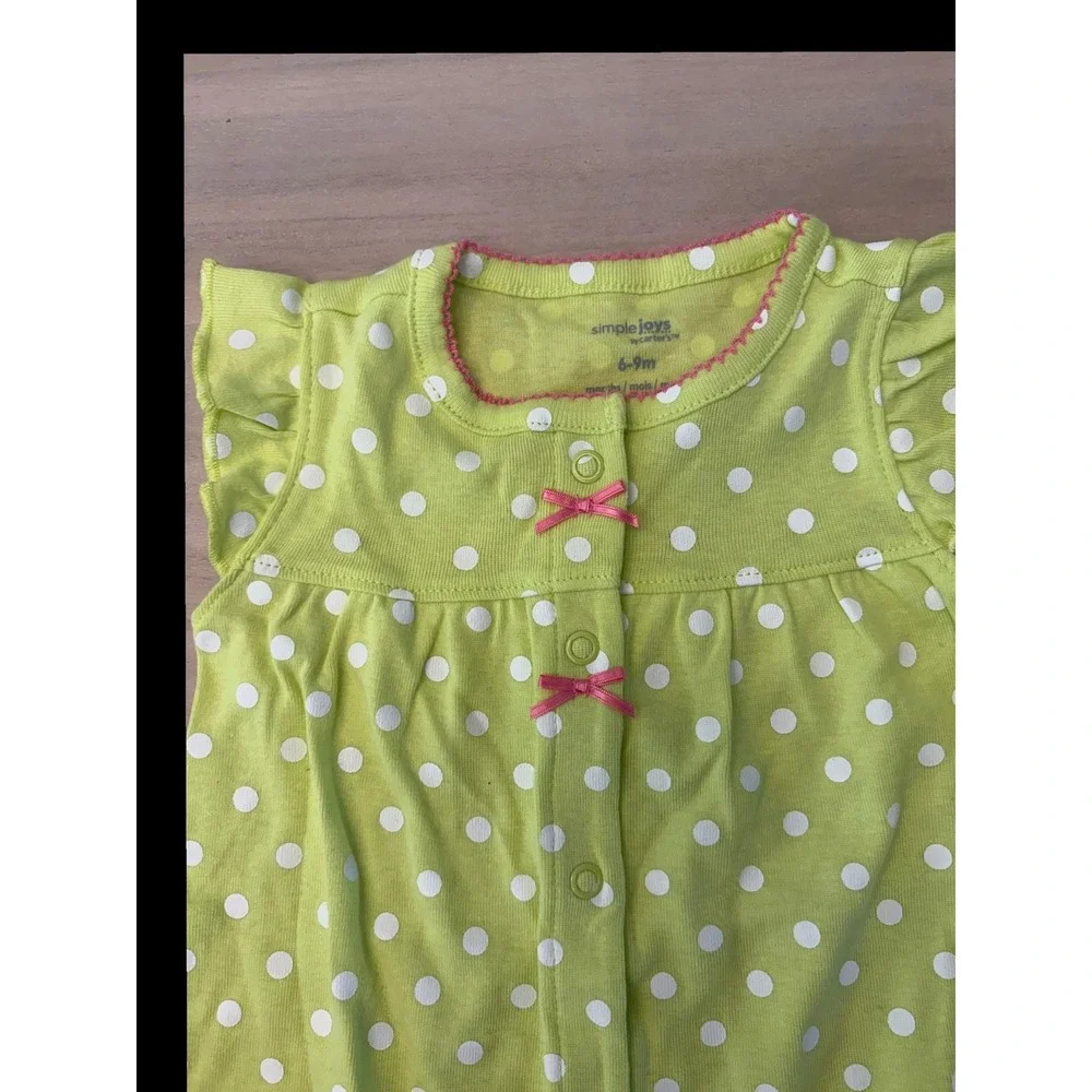 Simple Joys by Carter's Baby Girl Green Polka Dot Ladybug Romper Sunsuit 6-9M